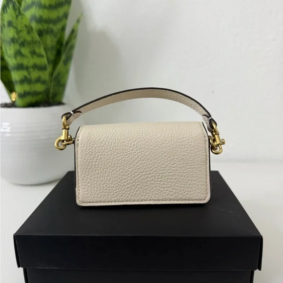 Coach Cream Pebble Leather Mini Top-Handle Bag with Gold C-Clasp